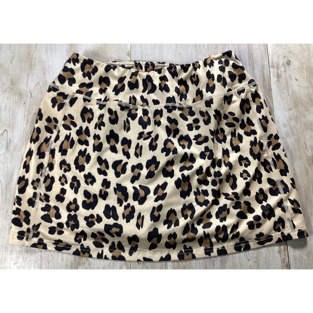 Jack Smith Womens Leopard Print Athletic Golf Tennis Skort Tan Black Large